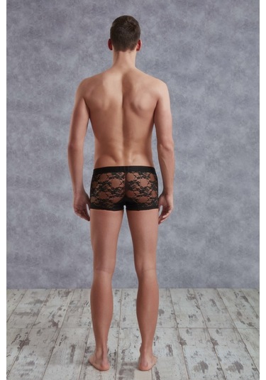 Doreanse Erkek Siyah Dantelli Çiçek Desenli Mini Paça Transparan Boxer 1952 Çok Renkli