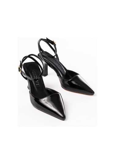 St-004 Siyah Rugan Günlük 7 Cm Topuklu Bayan Ayakkabı Siyah