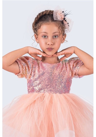 Kısa Kol Balerin Elbise Tütü Etek Pul Payetli SOMON