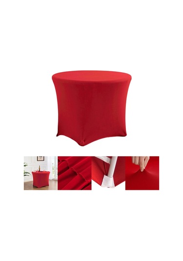 Sones Basit Modern Streç Yuvarlak Masa Örtüsü Otel Düğün Ziyafet Dört Köşe Büyük Yuvarlak Masa Örtüsü, Boyut: 153x75cm Kırmızı Kırmızı
