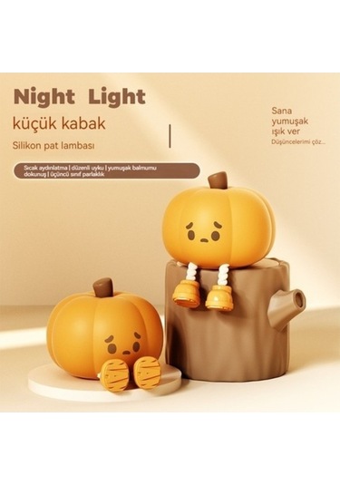 Fastbuy Qıchu Balkabağı Silikon Gece Lambası Yatak Odası Uyku Lambası Başucu Pat Işıkları Sari Sari