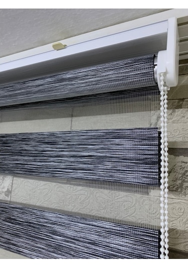 Antrasit Gri Renk Bambu Zebra Perde (Etekli)