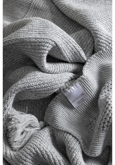 Miel Gri Kenarı Ponponlu Çift Kişilik Battaniye 200x220 37105 Gri