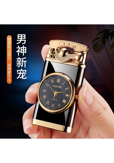 Yunboo Erkekler İçin Multifonksiyonel Elektronik Saat Ve Çakmak 2'li Set - Modern Tasarım Hediyelik Ürün Hf606 Siyah Kumu Temiz Cihaz, Taş Ve Gaz Yok Altın