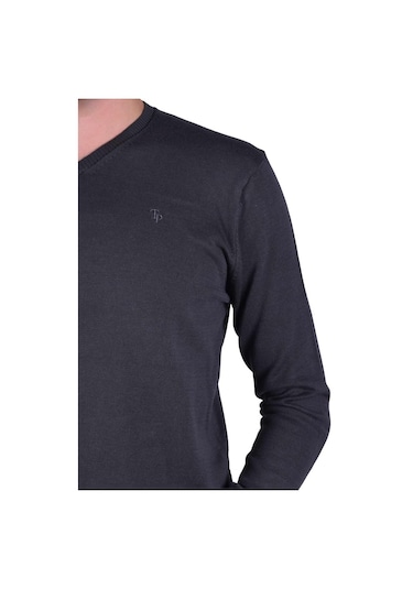 Erkek V Yaka Triko Kazak Füme Regular Fit Pamuklu, Ot-Kzk-20005 Füme