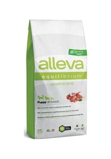 Alleva Puppy All Breeds Sensitive Düşük Tahıllı Kuzu Etli Yavru Köpek Maması 12 KG