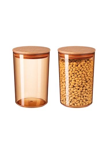 Madame Coco Yuviera 2300ml Ahşap Kapaklı Saklama Kabı 2'li 1ksakl0426 Diğer