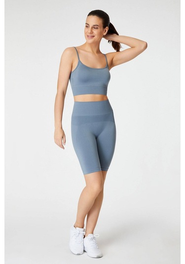 Jerf Vella Yüksek Bel Konfor Biker Tayt Mavi