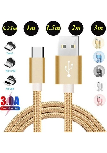 Jms Hızlı Şarj Mikro USB/ Tip-C Kablosu Mikro USB 0.25 M For İos Uyumlu Şarj Kablosu Altın