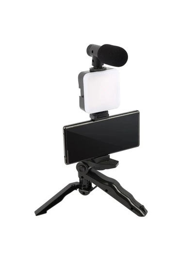 Shopytech 5 İ 1 Arada Mikrofonlu Led Işıklı Vlog Kiti Tabanca Tutuşlu Masaüstü Tripod & Selfie Stick 1 Adet