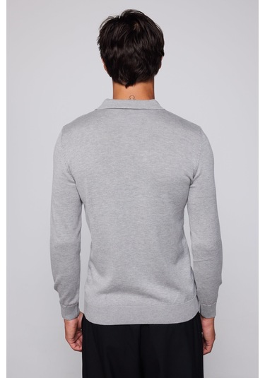 Tudors Erkek Slim Fit Dar Kesim Polo V Yaka Gri Kazak-28979-gri Gri