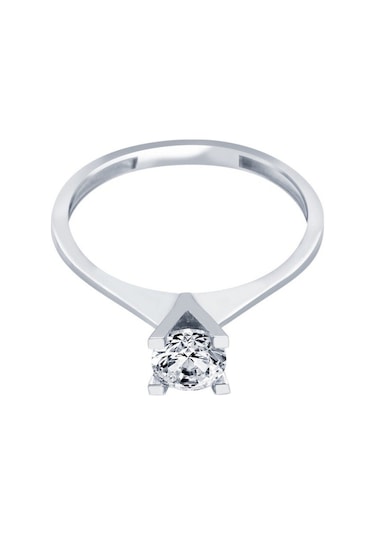 Diamond Line - Gülaylar - Beyaz Altın 8 Ayar Tektaş Yüzük