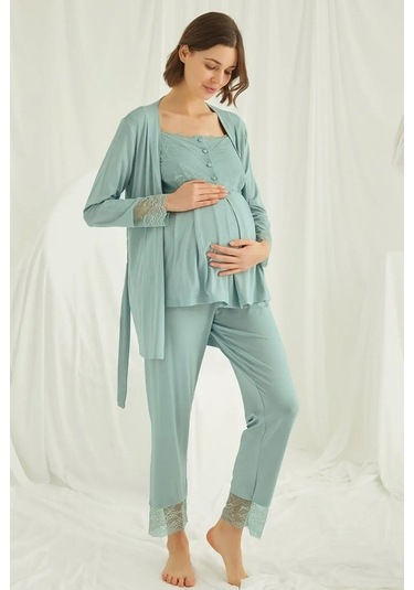 Monamise 18468 Hamile Lohusa Sabahlıklı Pijama Takımı -yeşil