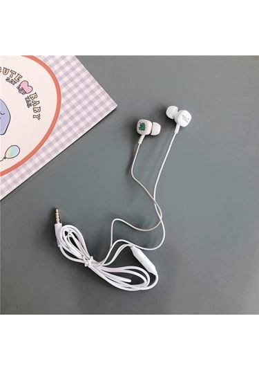 Evrensel Sevimli Karikatür Kulakiçi Bas Saklama Kutusu İle Kulak İçi Kablolu Mikrofon Kulaklık