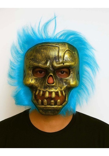 Wild Skull - Bakır Kafatası Turkuaz Saçlı İskelet Maske Renkli