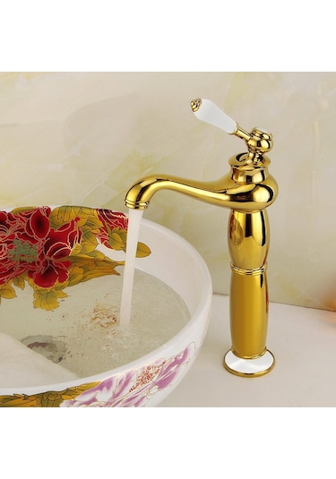 Fause Yüksek Çanak Rustik Lavabo Bataryası Vintage Altın Ksl100-G