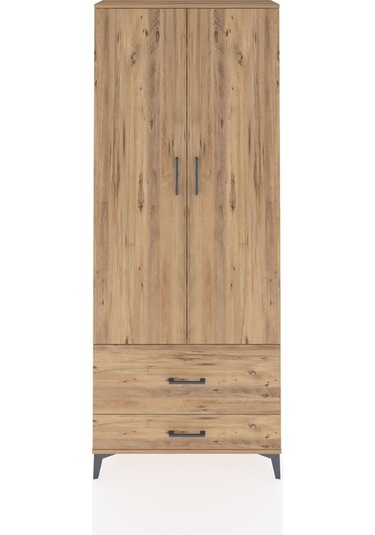 Arges Dolap 2 Raflı 2 Çekmeceli Tek Askılı 88x30x221 Çam-çam Çam