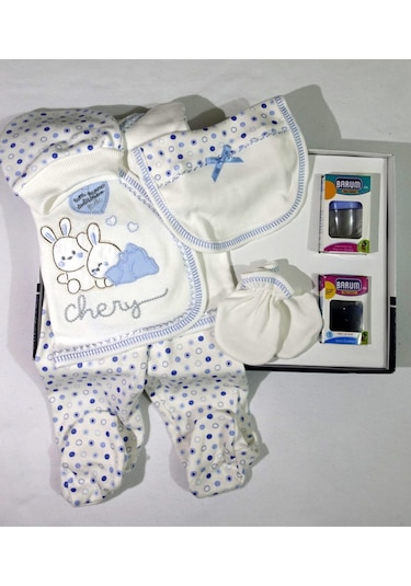 Bombinoo Beyaz-mavi Tavşan Emzikli 7'li Bebek Takımı Beyaz - Mavi