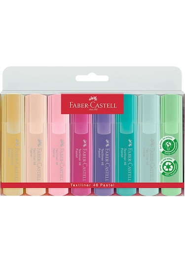 Faber-Castell Pastel Renk Fosforlu Kalem 8'li Set,Su Bazlı, Ergonomik Tasarım