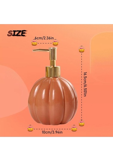 Besthome1 Halloween Turuncu Seramik Kabak Sabun Dağıtıcı, Altın Pompa, Yeniden Doldurulabilir, Mutfak Ve Banyo İçin Diğer
