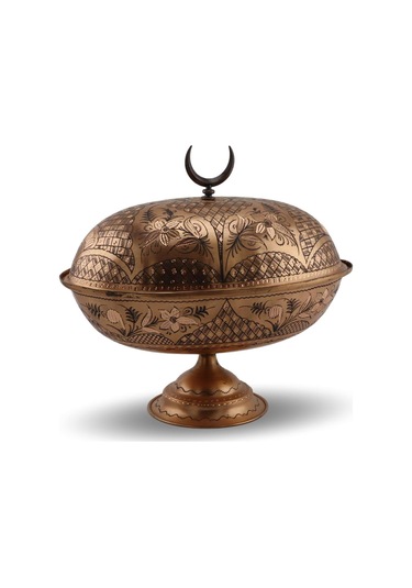 Gül Çiçek Eskitme Bakır Gondol Şekerlik 30 cm