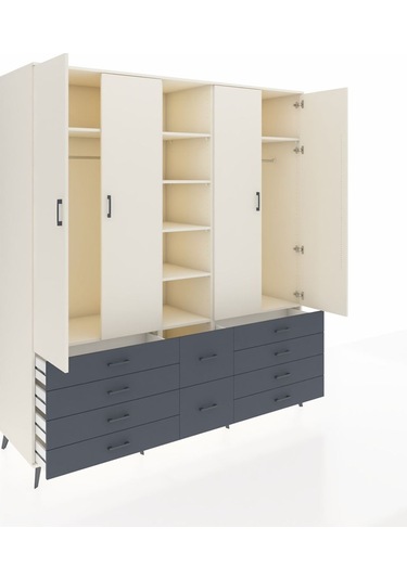Kronos Dolap 9 Raflı 10 Çekmeceli 2 Askılı 220x59x243 Aytaşı-aytaşı/antrasit Aytası/antrasıt