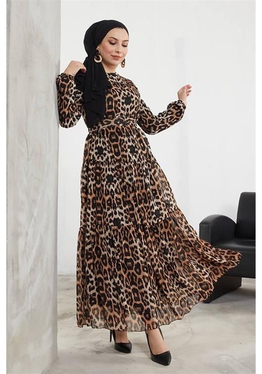 Neşeli Butik Kadın Şifon Kemerli Tesettür Elbise Sms027 Siyah
