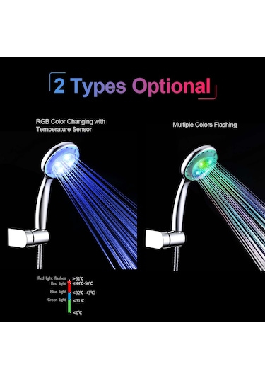 Hangfox Led Işıklı El Tipi Duş Başlığı, Su Akışı İle Çalışır, Sıcaklık Algılayıcı Rgb Renk Değişimi Yeşil/mavi/kırmızı Gümüş