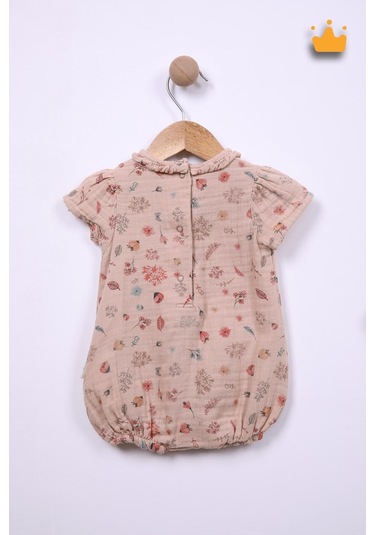 Babyhola Kız Bebek Kısa Müslin Tulum  Pamuk Çiçek Baskılı 12049 Bej