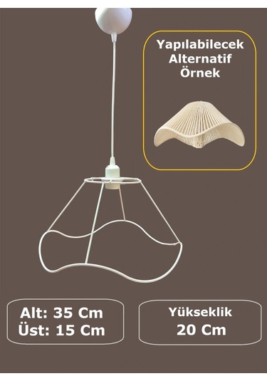 Dalgalı Avize Teli , İskeleti 35 20 Cm Beyaz Statik Boyalı Duy Takımı Dahil Beyaz