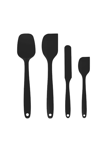 Siyah 4 Parçalı Pişirme Aracı Seti Krem Spatula Mutfak Hepsi Bir Arada Yapışmaz Tencere Salata Karıştırma Silikon Spatula