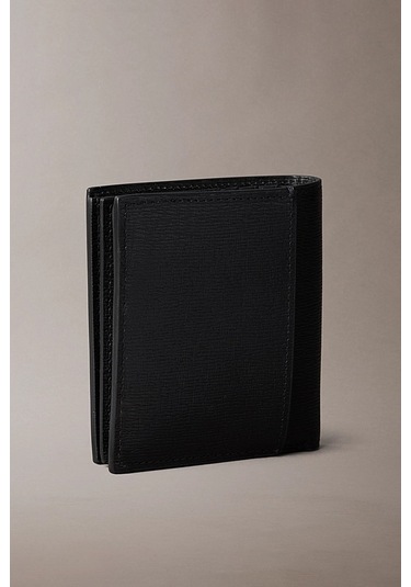 Erkek Saffiano Üç Katlı Cüzdan - Siyah Black