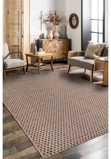 Sierra Halı Jüt Hasır Görünümlü Modern Kilim Ve Yolluk, İnce Bukle Dokuma Kahve Bej