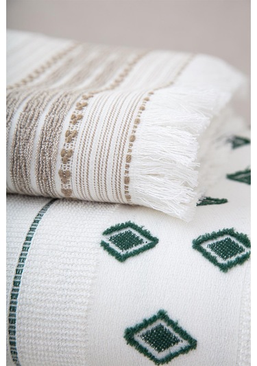 Ecocotton İmre Bej-yeşil "m-l" %100 Organik Pamuk Müslin Jakarlı Aile Bornoz Seti Bej - Yeşil