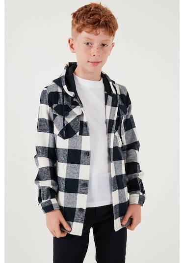 Lela Kapüşonlu Çift Cepli Ekoseli Oduncu Erkek Çocuk Gömlek Cf25W81787 Lacivert