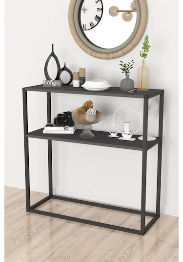 Bofigo Metal Ayaklı Dresuar Dekoratif Raflı Dresuar Antrasit