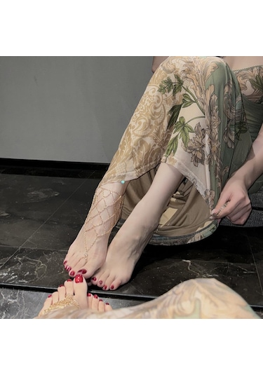 Gelgit Halhal Kadın Çok Katmanlı Saçaklı Halhal Retro Bacak Zinciri Takı Seksi Egzotik Cos Ayak Zinciri Altın Altın