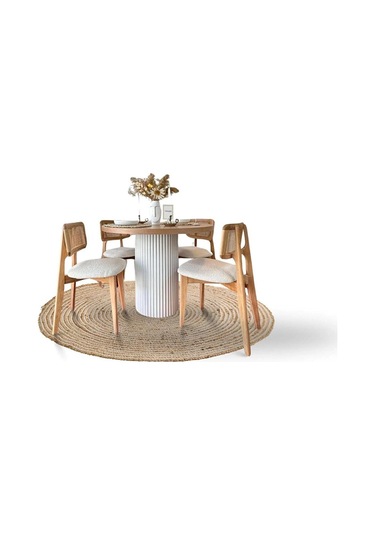 Arya Yuvarlak Ahşap Bohem Masa 90x90 Beyaz - Naturel