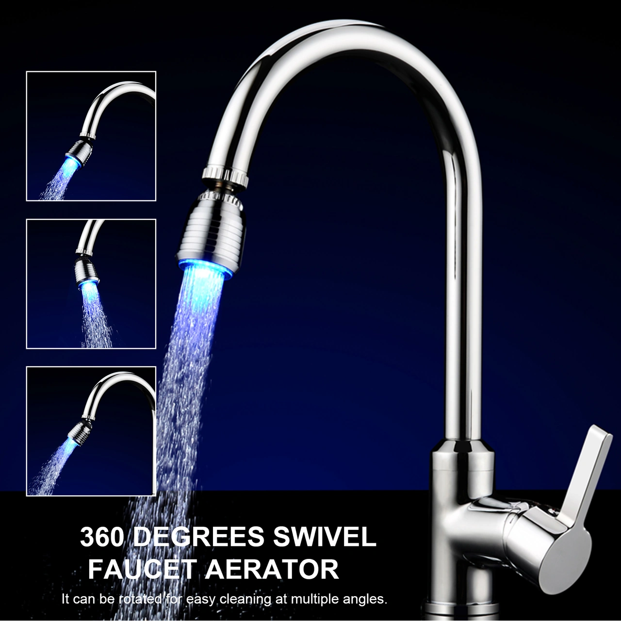 Geeroyoo Led Su Akışı İle Çalışan 360 Derece Döner M22 Dahili Dişli Lavabo/perde Burcu Spreyi - 7 Renk Veya Sıcaklık Sensörlü Renk Değişimi, Su Tasarruflu Abs Malzeme Diğer