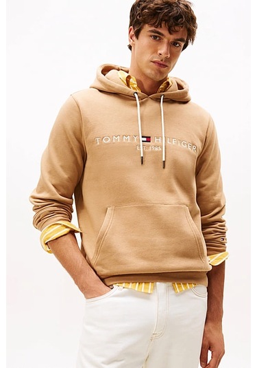 Erkek Regular Fit Kapüşonlu Logolu Sweatshirt - Açık Camel Timeless Camel