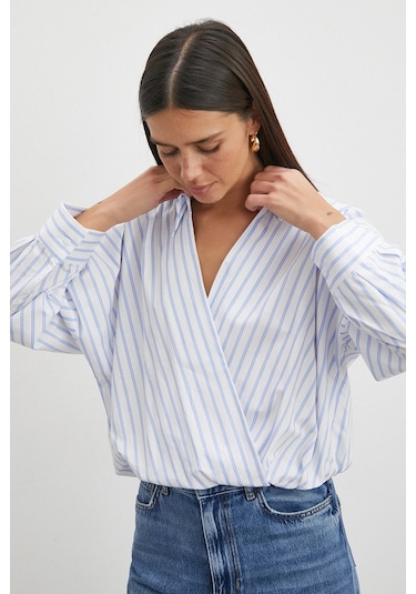 Uterpe Cross-front Striped Blouse Mavi