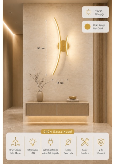 Yumi Modern Led Duvar Apliği Günışığı Eskitme