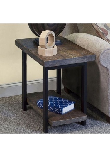 Julie Model Masif Panel Ahşap 2 Raflı Yan Sehpa Siyah