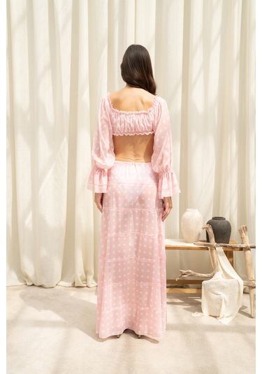 Mai Collection Samos Puantiyeli Pembe Crop Etek Takım