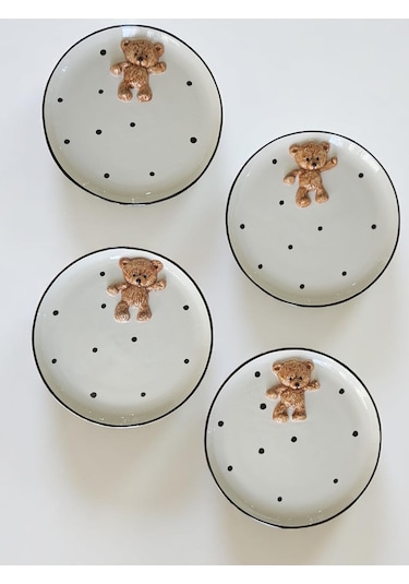 Teddy Bear 4 Adet Kabartma 21cm Tabak Çok Renk