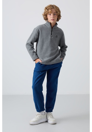 Tommy Life Gri Melanj Kalın Yumuşak Dokulu Standart Fit Nakışlı Polar Erkek Çocuk Sweatshirt - 11221 Gri Melanj