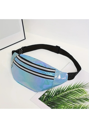 Fochsia Mavi Renkli Outdoor Bel Çantası, Yedi Renk Geçişli, Çapraz Omuz Çantası, Kamp Seyahat Günlük Kullanım Mavi