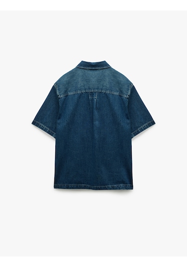 Koton Pamuklu Cepli Kısa Kollu Oversize Denim Gömlek Ceket Orta İndigo 5sam50023nd Indıgo