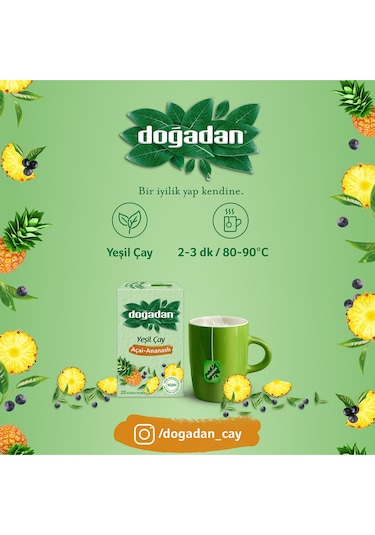 Doğadan Ananas Açaili Yeşil Süzen Poşet Çay 20'li