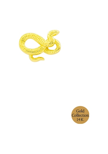 So Chic Minimal Altın Serisi 14 Ayar Sarı Altın Yılan Figürlü Tragus Piercing Altın
